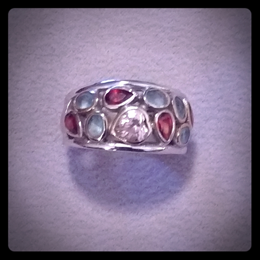 Sz. 8.5 Multi gemstone Ring set in .925
